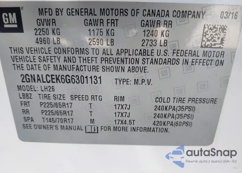 2016 Chevrolet Equinox Lt from USA, damaged, VIN 2GNALCEK6G6301131